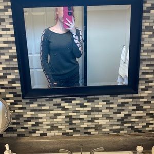 Small Dark Grey ‘Garage’ Sweater with Cut Out Sleeves